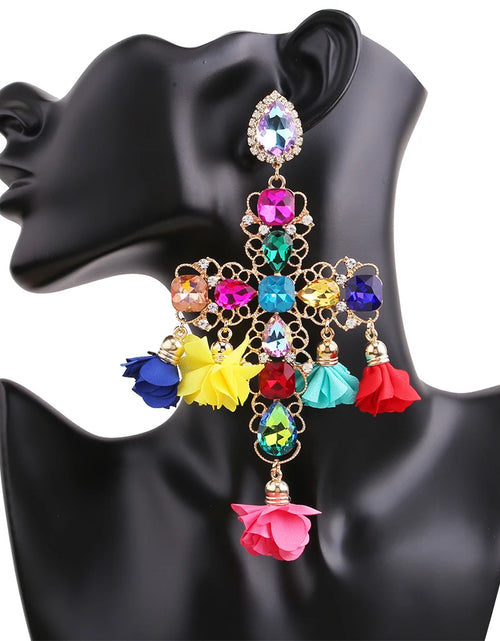 Load image into Gallery viewer, Statement Rhinestone Tassel Drop Earrings – Crystal Dangle Jewelry for Women
