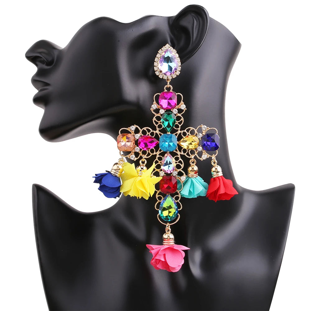 Statement Rhinestone Tassel Drop Earrings – Crystal Dangle Jewelry for Women