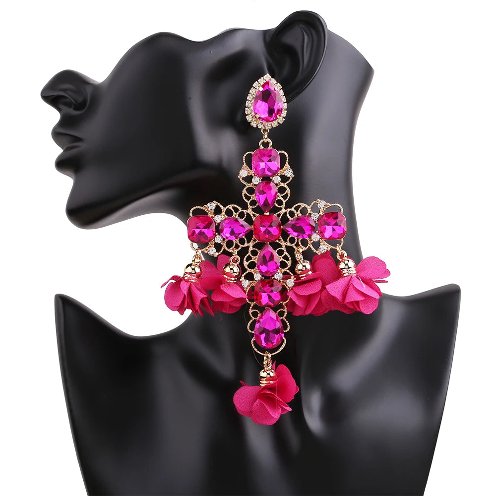 Statement Rhinestone Tassel Drop Earrings – Crystal Dangle Jewelry for Women