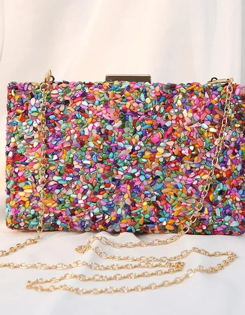 Load image into Gallery viewer, Luxury Colorful Stone Evening Bag – Designer Wedding &amp; Party Crossbody with Chain Wallet
