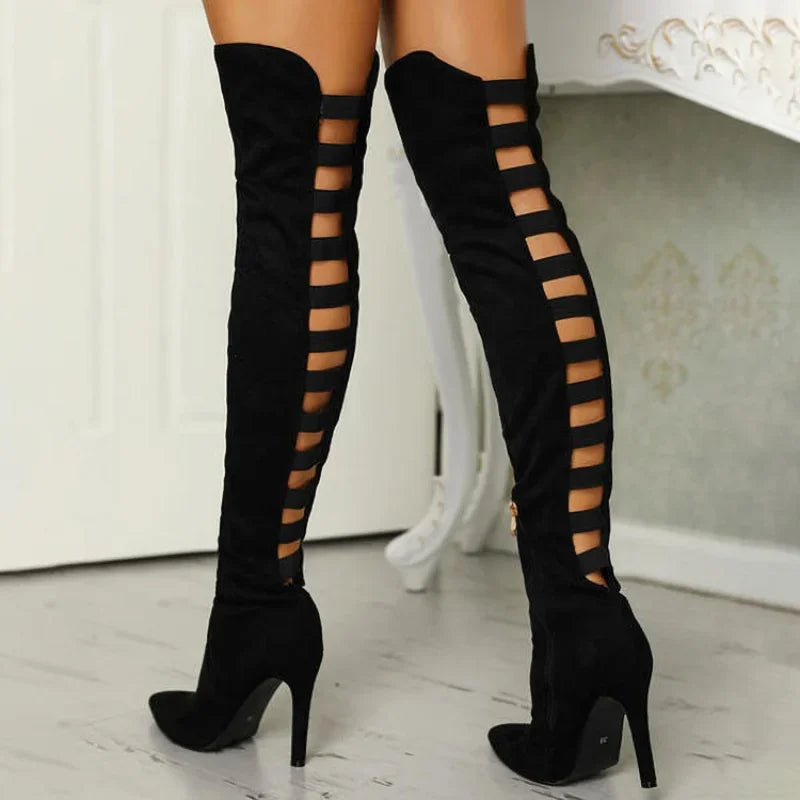 Bold & Sexy: Black Over-the-Knee Stretch Boots with 10cm High Heels