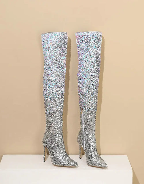 Load image into Gallery viewer, Shimmer &amp; Stride: Gradient Sequin Over-the-Knee Boots with 11CM Heels
