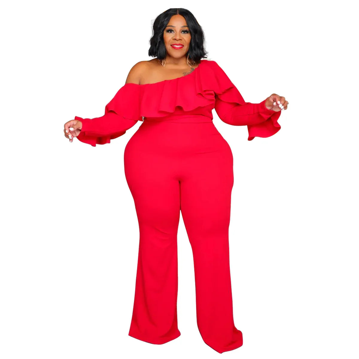 Plus-Size Wide-Leg Jumpsuit – Black Urban Leisure Summer Bodysuit for Women