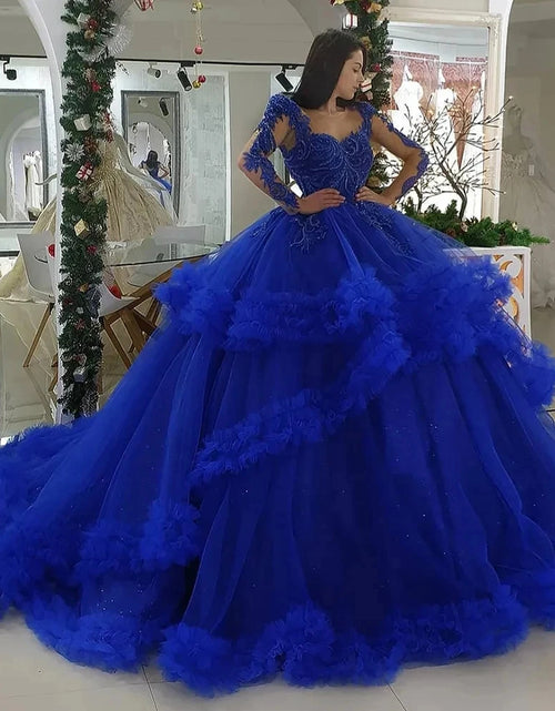 Load image into Gallery viewer, Majestic Elegance: Luxury Royal Blue Quinceañera Princess Ball Gown with Crystal Beading
