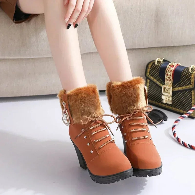 Elegant Suede High-Heel Platform Ankle Boots – Winter Must-Have