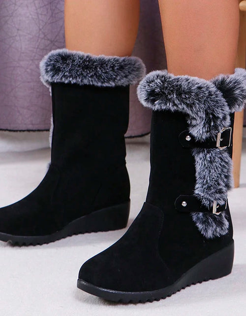 Load image into Gallery viewer, Cozy Chic: Wedge Heeled Faux Fur Winter Boots for Style &amp; Warmth
