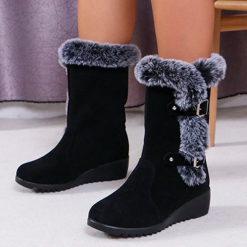 Cozy Chic: Wedge Heeled Faux Fur Winter Boots for Style & Warmth