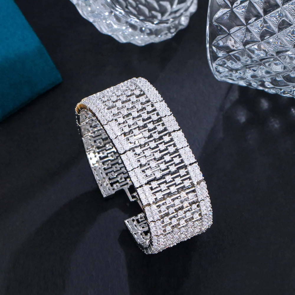 Elegant Geometric Link Chain Cubic Zirconia Bracelet – Brilliant Sparkle for Bridal & Party Glam