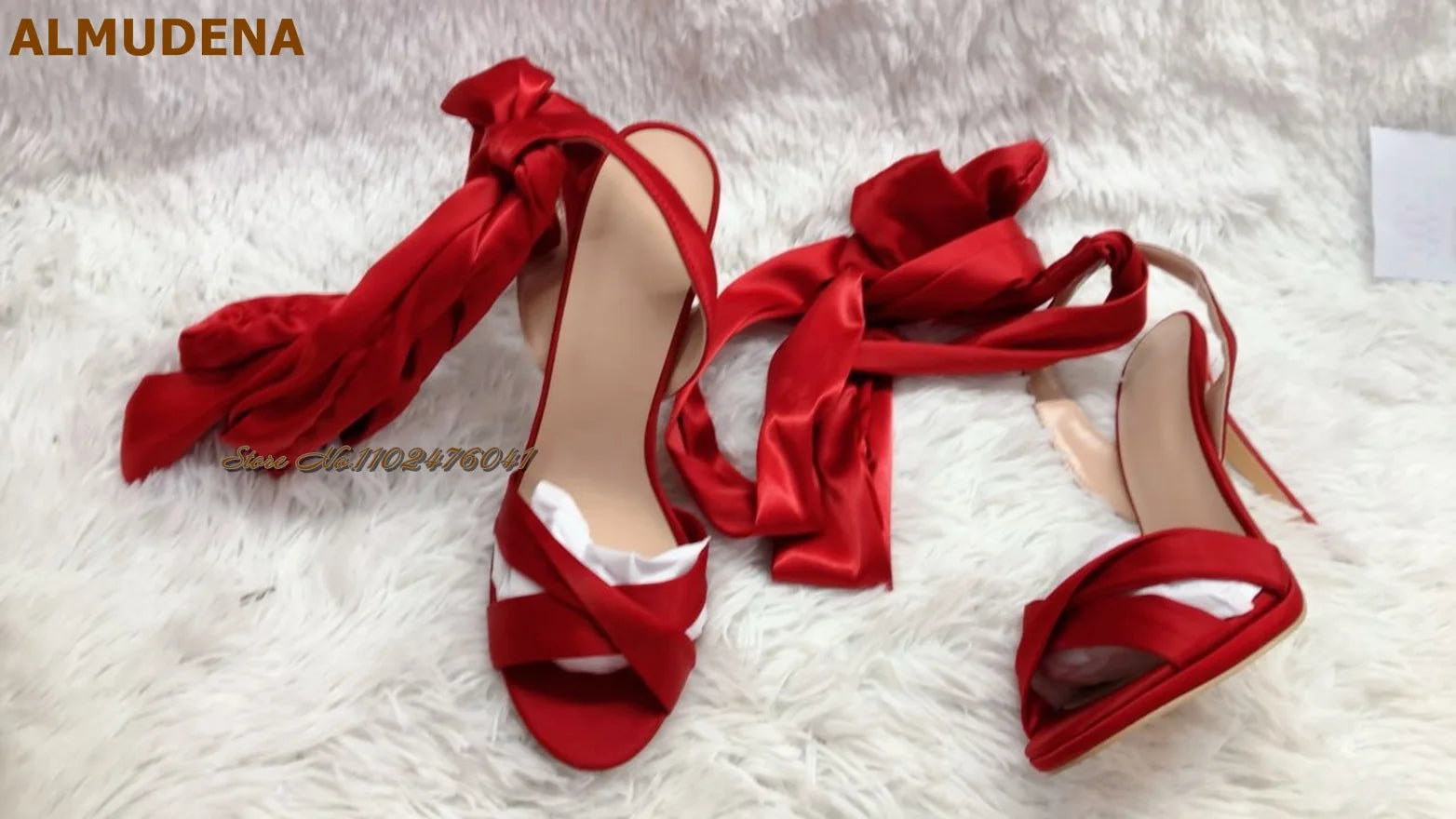 Satin Bowtie Sandals: Stiletto Heels with Silk Lace-up Elegance