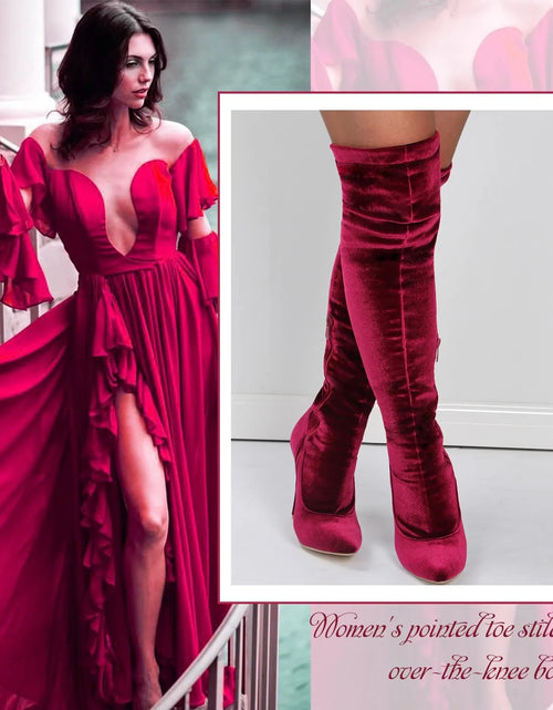 Load image into Gallery viewer, Velvet Elegance: Over-the-Knee Heeled Boots for Sophisticated Glamour
