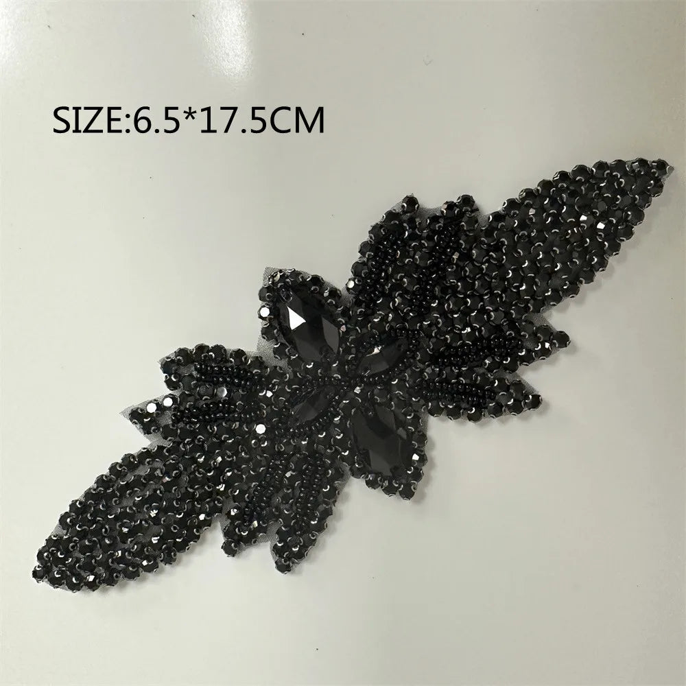 AB Silver Rhinestone Flower Applique – Elegant Iron-On/Sew-On Decoration for Wedding Dresses & Clothes