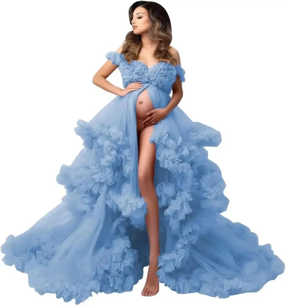 Puffy Ruffles Tulle Maternity Dress for Photoshoots & Baby Showers