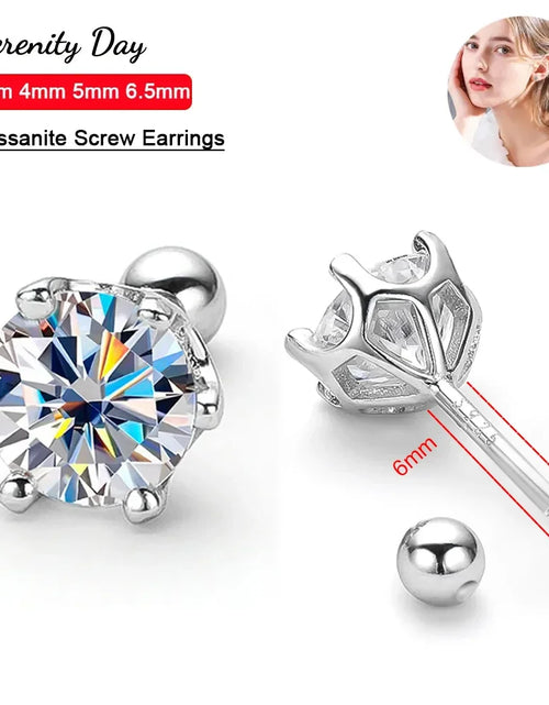 Load image into Gallery viewer, Serenity D Color Moissanite Stud Earrings – S925 Sterling Silver with 18K Plated Sparkling Fine Jewelry for Women
