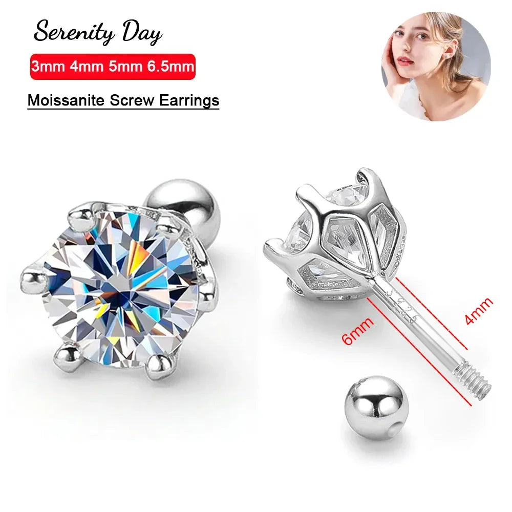 Serenity D Color Moissanite Stud Earrings – S925 Sterling Silver with 18K Plated Sparkling Fine Jewelry for Women