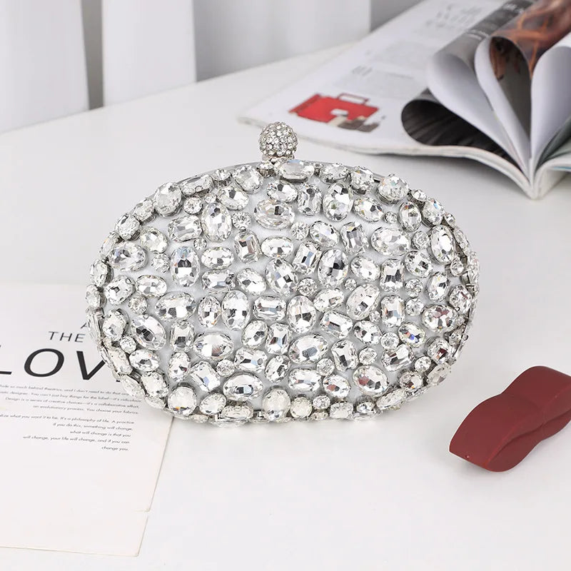 Golden Crystal Diamond Evening Clutch – Luxury Bridal & Party Purse for Weddings and Birthday