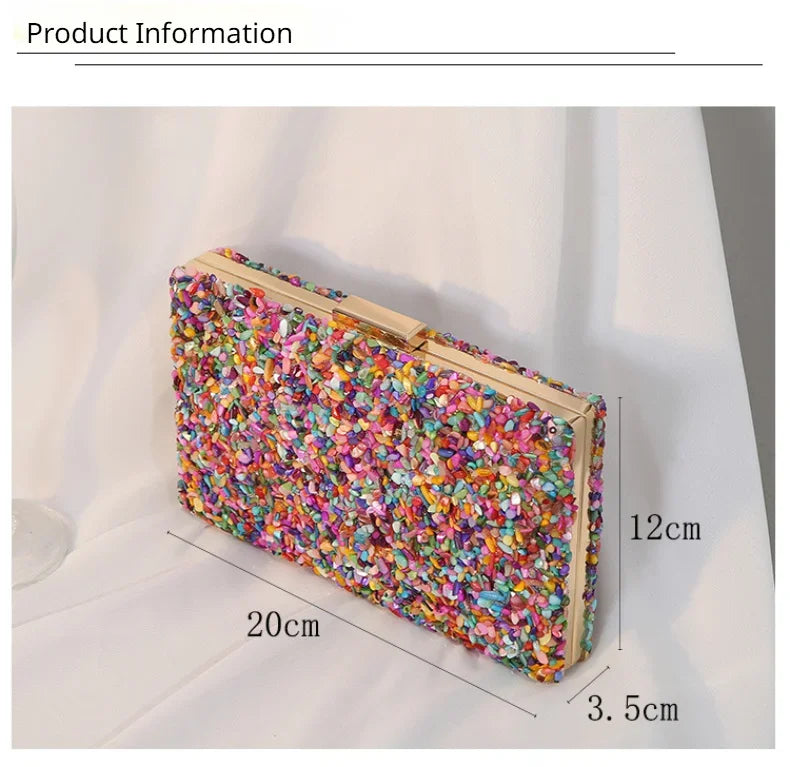 Luxury Colorful Stone Evening Bag – Designer Wedding & Party Crossbody with Chain Wallet