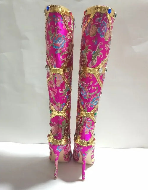 Load image into Gallery viewer, Vibrant Elegance: Colorful Rhinestone Embroidered Mid-Length Ethnic Boots
