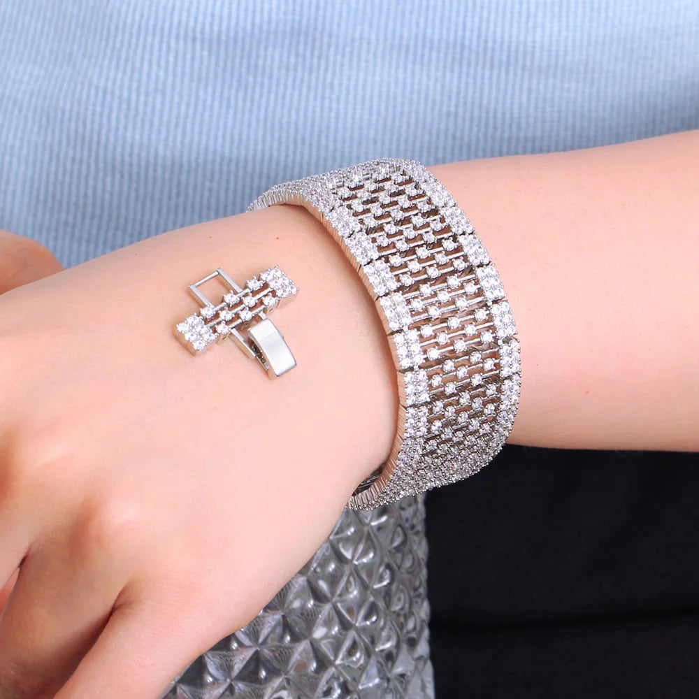 Elegant Geometric Link Chain Cubic Zirconia Bracelet – Brilliant Sparkle for Bridal & Party Glam