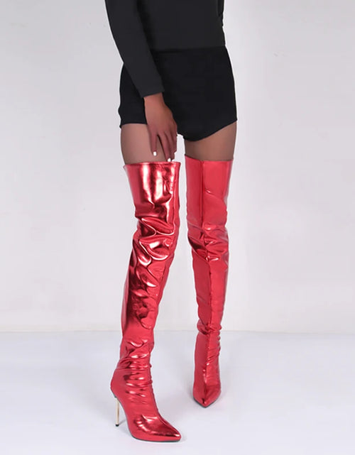 Load image into Gallery viewer, Metallic Seduction: 11CM Stiletto Over-the-Knee Boots for Bold Style
