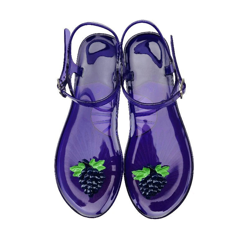 Women Fruit Jelly Sandals PVC Flat Flip-flop Sandal Ladies Summer Outdoor Fashion Non-slip Buckle Strap Beach Shoes Slides