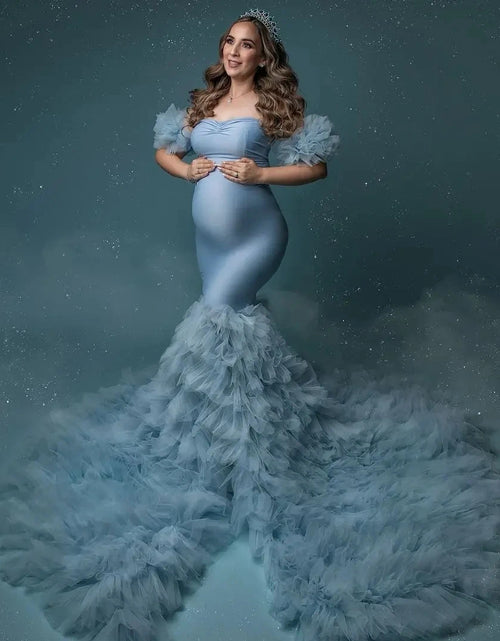 Load image into Gallery viewer, Radiant Glow: Maternity Photoshoot Dress with Lush Ruffles
