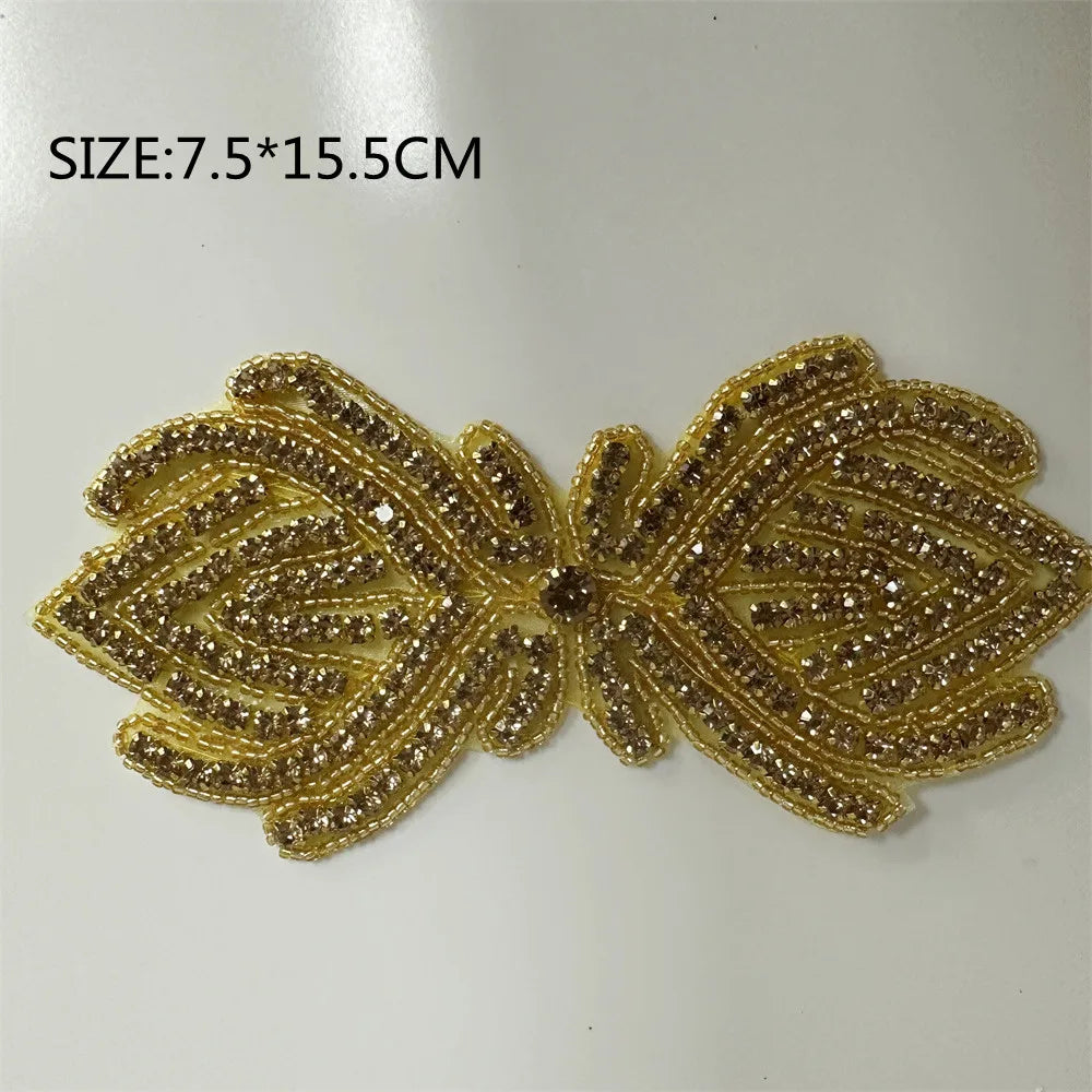 AB Silver Rhinestone Flower Applique – Elegant Iron-On/Sew-On Decoration for Wedding Dresses & Clothes