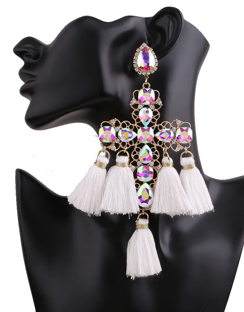 Load image into Gallery viewer, Statement Rhinestone Tassel Drop Earrings – Crystal Dangle Jewelry for Women
