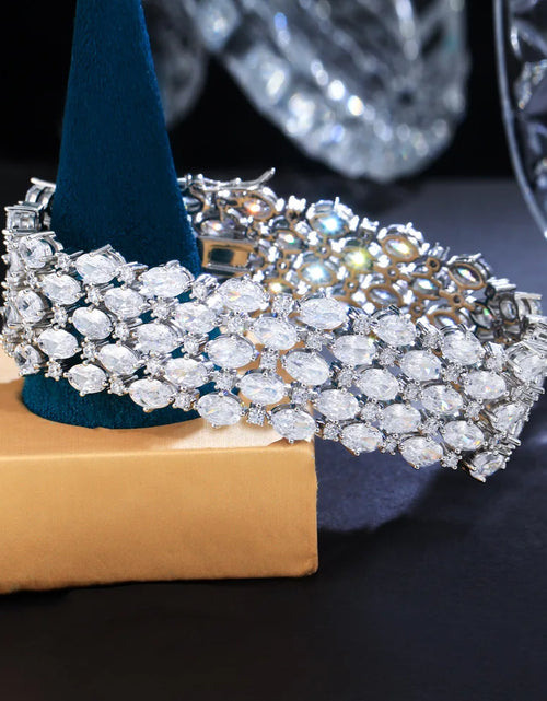 Load image into Gallery viewer, Luxury Sparkly Cubic Zirconia Wide Bridal Bracelet – Elegant Silver Statement Jewelry
