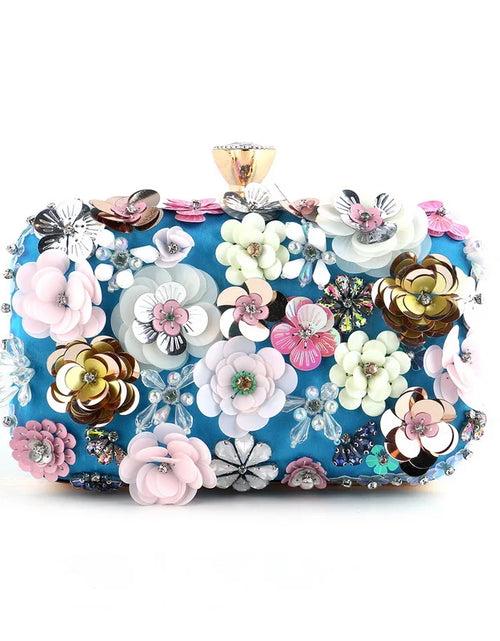 Load image into Gallery viewer, Luxury Floral Diamond Embroidered Clutch – Elegant Evening Handbag with Chain Strap
