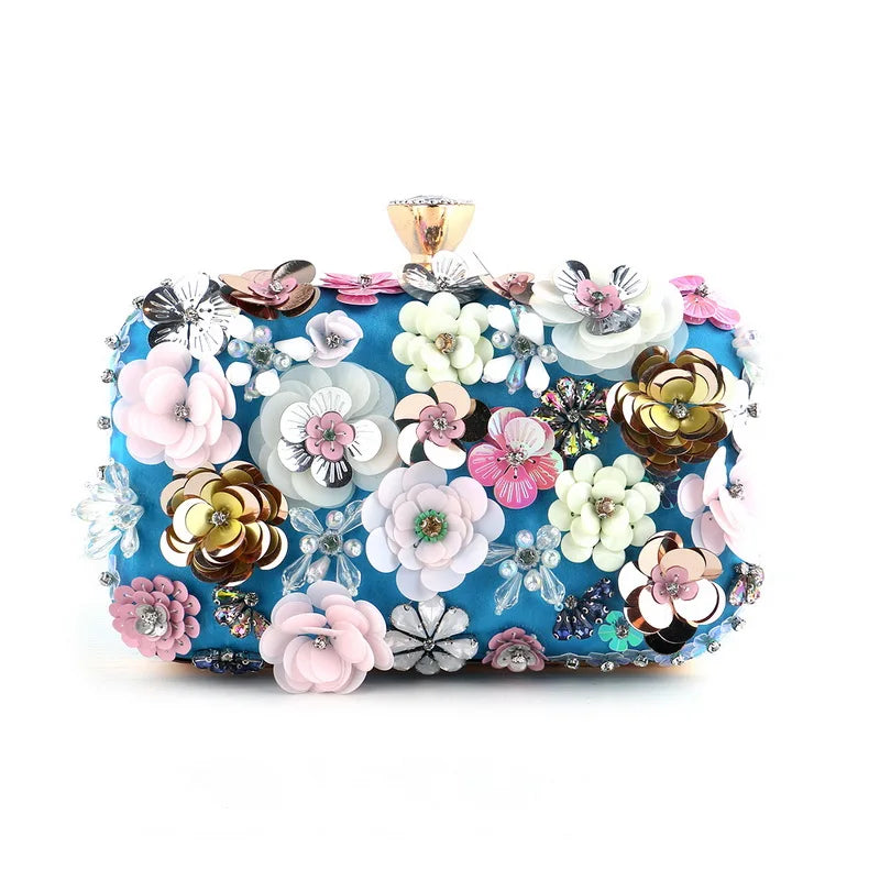 Luxury Floral Diamond Embroidered Clutch – Elegant Evening Handbag with Chain Strap