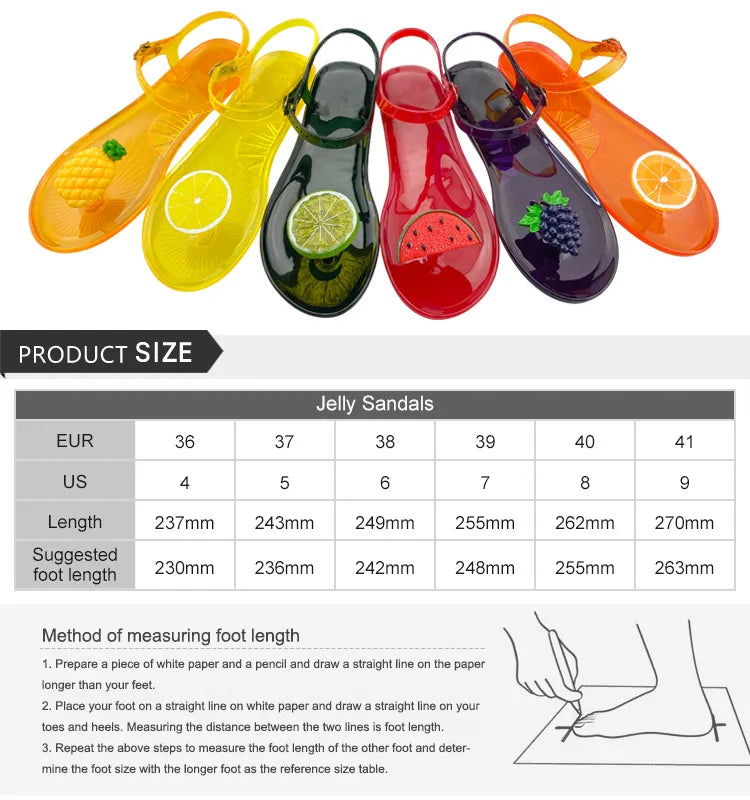 Women Fruit Jelly Sandals PVC Flat Flip-flop Sandal Ladies Summer Outdoor Fashion Non-slip Buckle Strap Beach Shoes Slides