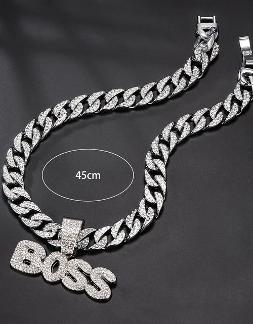 Load image into Gallery viewer, BOSS Cuban Chain Necklace – Bling Letter Choker for Hip Hop &amp; Goth Style
