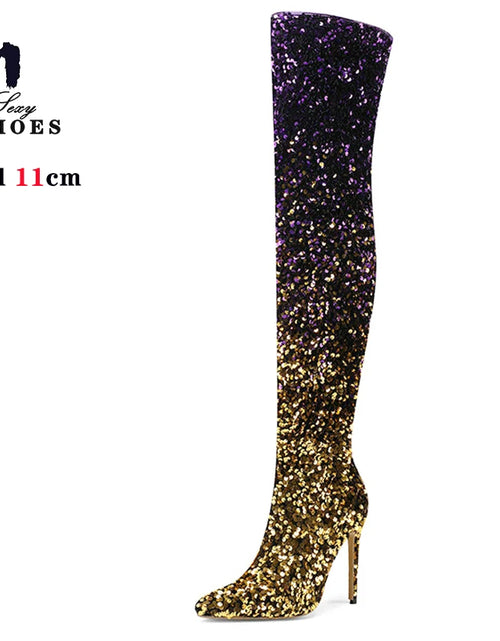 Load image into Gallery viewer, Shimmer &amp; Stride: Gradient Sequin Over-the-Knee Boots with 11CM Heels
