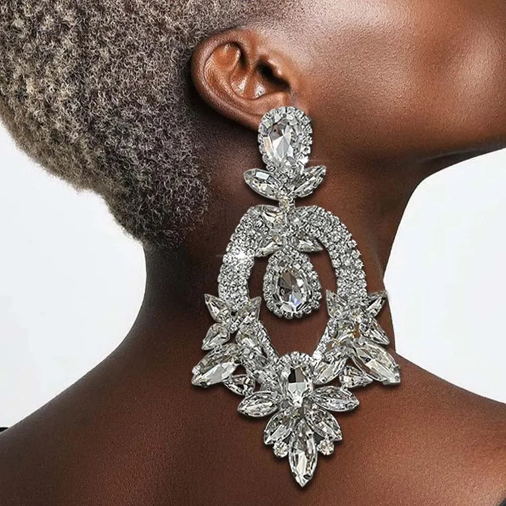 Oversized Rhinestone Statement Earrings – Glamorous Wedding & Party Showstoppers