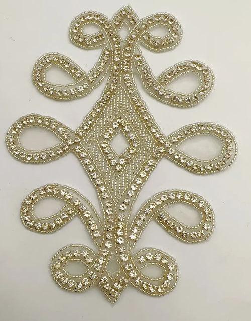 Load image into Gallery viewer, AB Silver Rhinestone Flower Applique – Elegant Iron-On/Sew-On Decoration for Wedding Dresses &amp; Clothes
