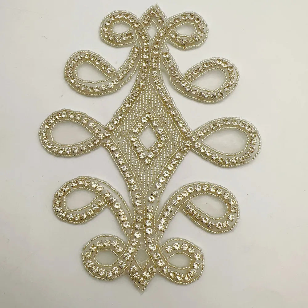 AB Silver Rhinestone Flower Applique – Elegant Iron-On/Sew-On Decoration for Wedding Dresses & Clothes