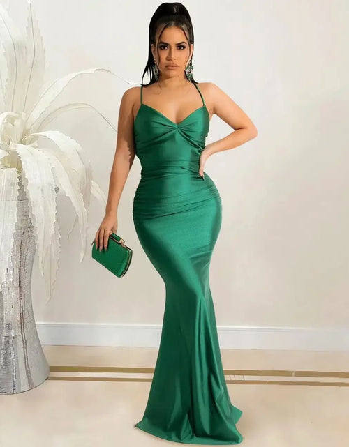 Load image into Gallery viewer, Sexy Lace-Up Backless Satin Maxi Dress – Solid Bodycon Evening Party Dress for Women
