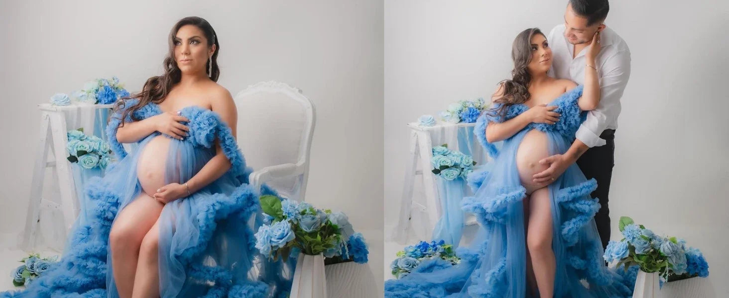 Puffy Ruffles Tulle Maternity Dress for Photoshoots & Baby Showers