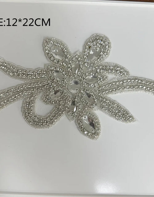 Load image into Gallery viewer, AB Silver Rhinestone Flower Applique – Elegant Iron-On/Sew-On Decoration for Wedding Dresses &amp; Clothes
