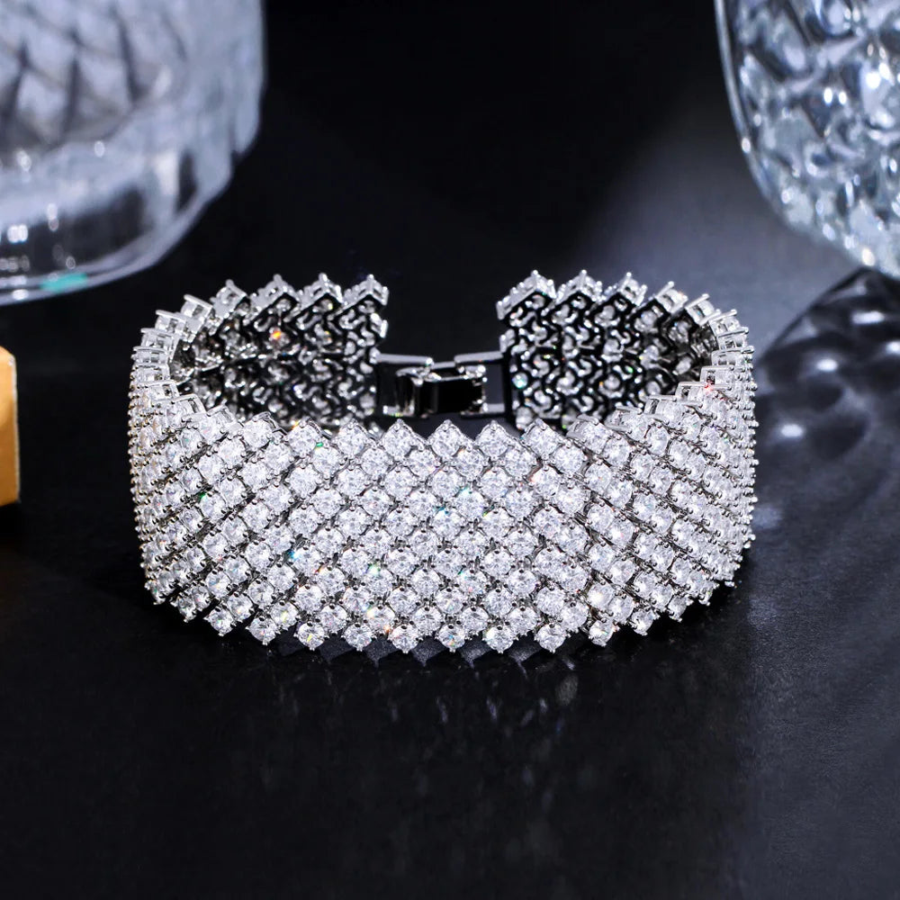 Luxury Cubic Zirconia Wide Bridal Bracelet – Elegance in Every Sparkle