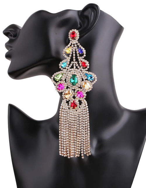 Load image into Gallery viewer, Statement Rhinestone Tassel Drop Earrings – Crystal Dangle Jewelry for Women
