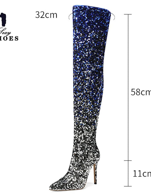 Load image into Gallery viewer, Shimmer &amp; Stride: Gradient Sequin Over-the-Knee Boots with 11CM Heels
