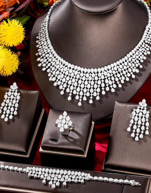 Load image into Gallery viewer, New Trendy 4PCS Full Micro CZ Luxury African Jewelry Set – Wedding Party Zircon Crystal Indian Necklace &amp; Earrings for Women
