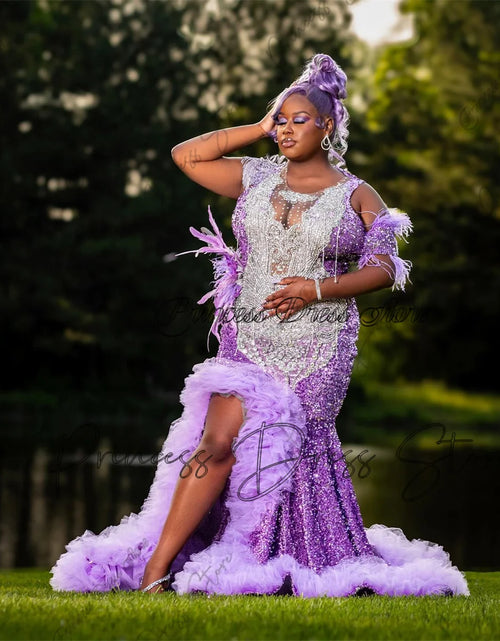 Load image into Gallery viewer, Diamond Elegance: Luxury Mermaid Prom Dress with Sequins, Crystals, and Feathers
