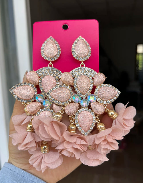 Load image into Gallery viewer, Boho Flower Tassel Earrings – Crystal Rhinestone Statement Jewelry for Women
