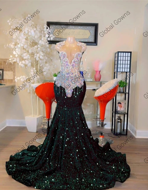 Load image into Gallery viewer, Sheer Crystal Tassel Prom Dress – Custom Sequined Birthday &amp; Evening Gown
