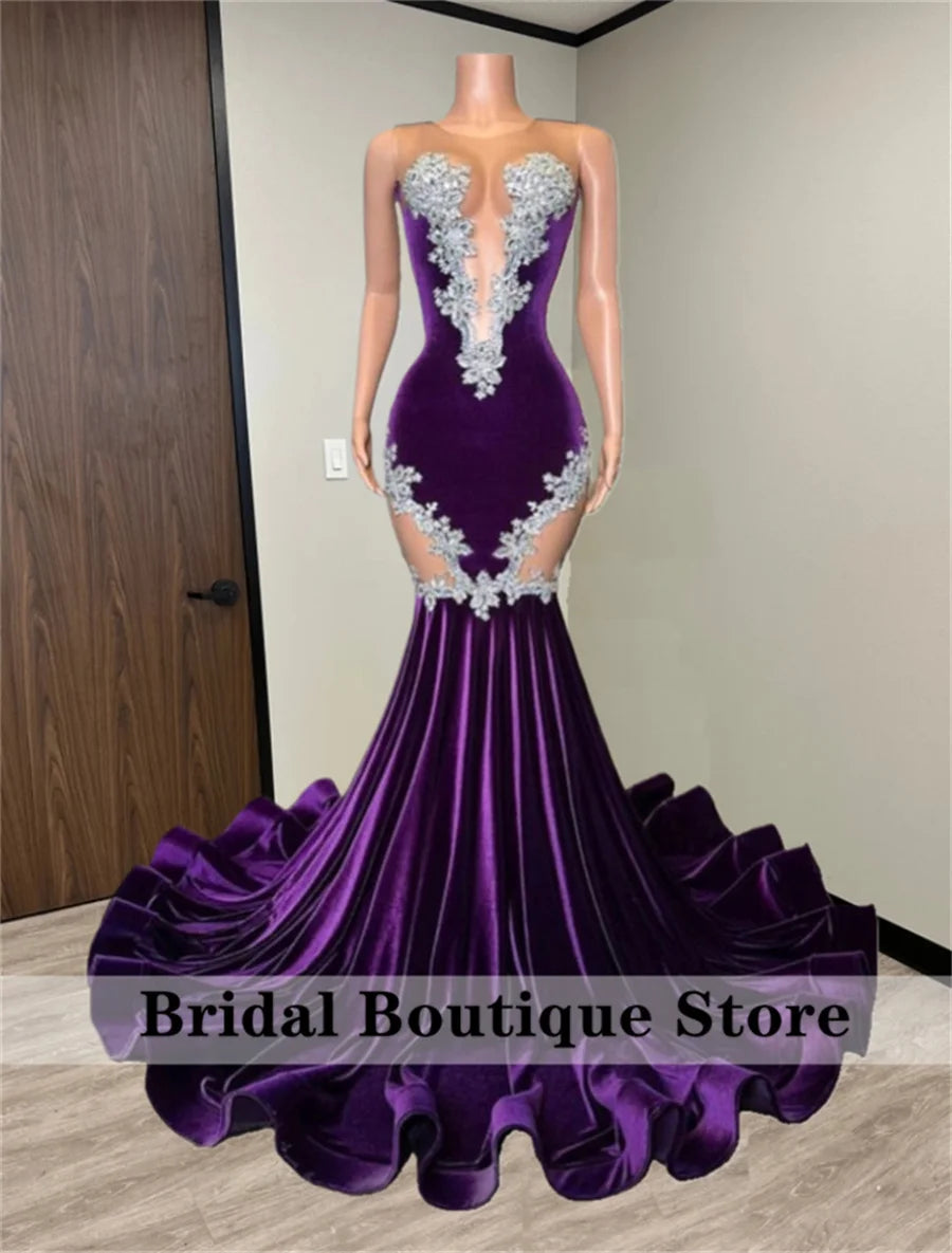 Royal Amethyst – Luxury Diamond Purple Velvet Prom & Party Dress