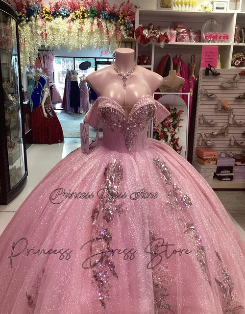 Load image into Gallery viewer, Blushing Royalty: Luxury Pink Princess Quinceañera Ball Gown with 3D Floral Appliques
