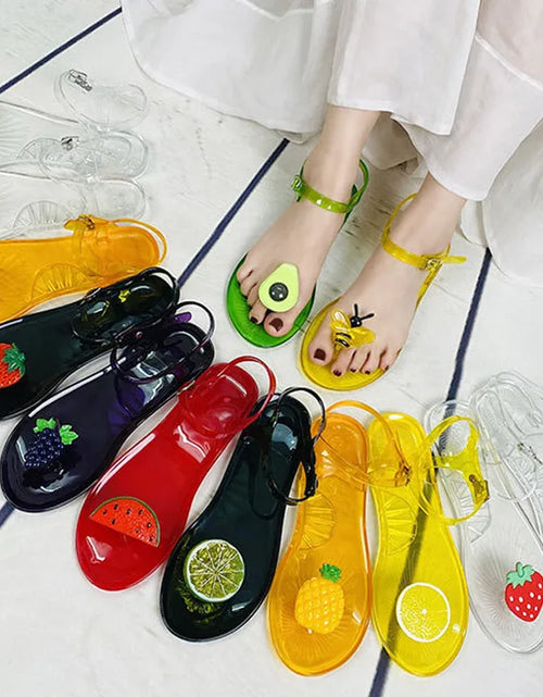 Load image into Gallery viewer, Women Fruit Jelly Sandals PVC Flat Flip-flop Sandal Ladies Summer Outdoor Fashion Non-slip Buckle Strap Beach Shoes Slides
