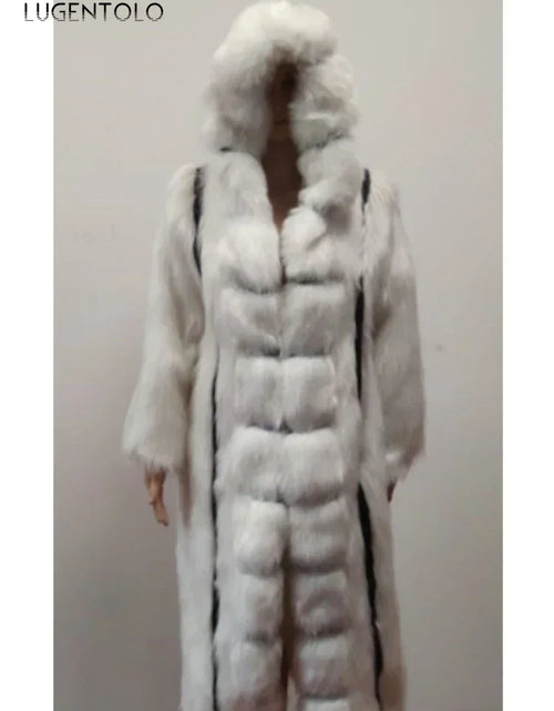 Load image into Gallery viewer, Elegant Women’s X-Long Faux Fur Coat – Hooded Loose Fit Winter Fashion Coat for Large Sizes
